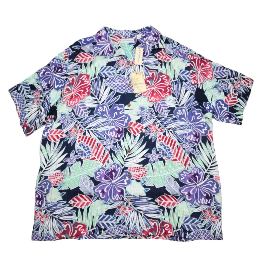 NWT Caribbean Roundtree & Yorke Hawaiian Floral Tropical Camp Shirt Mens Sz 3XT